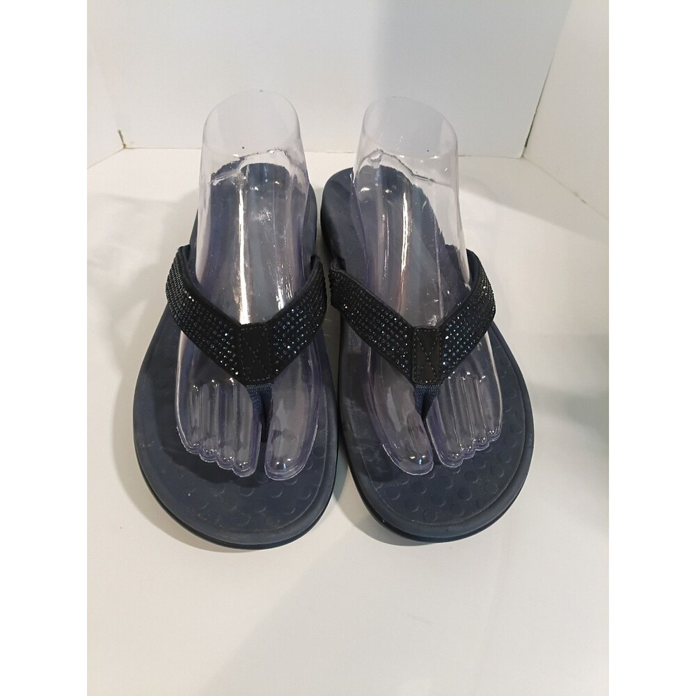 Vionic Tide Rhinestone Flip Flop Thong Sandals. Navy Sz. 10 Summer Beach Event